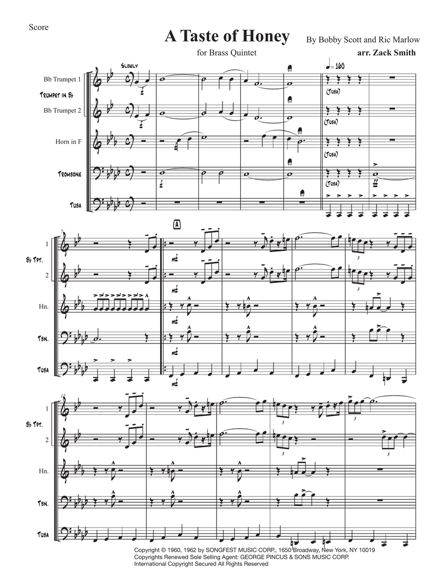 A Taste Of Honey Brass Ensemble scores gallery preview page 1