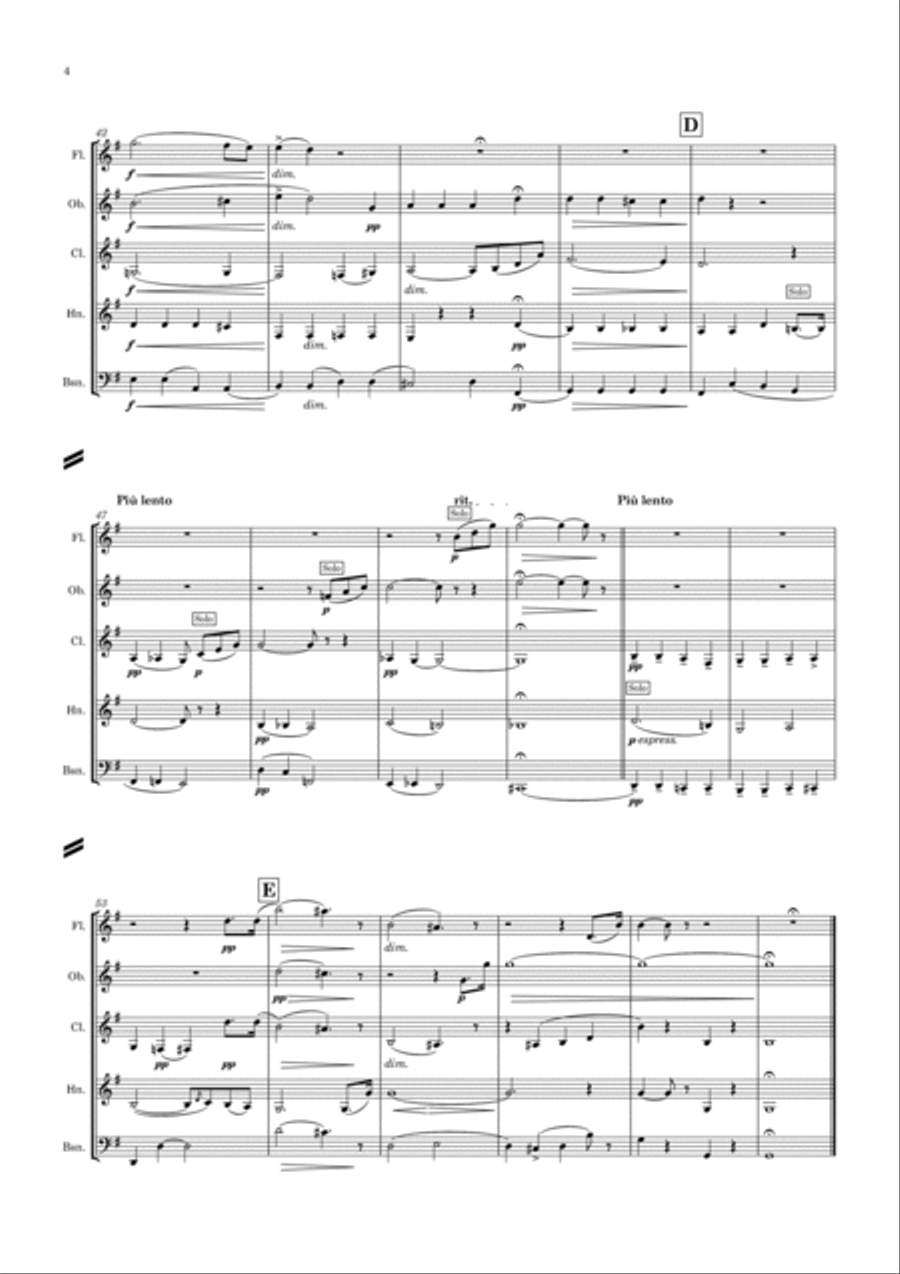 Elgar: Chanson de Nuit Op.15 No.1 - wind quintet Woodwind Quintet scores gallery preview page 4