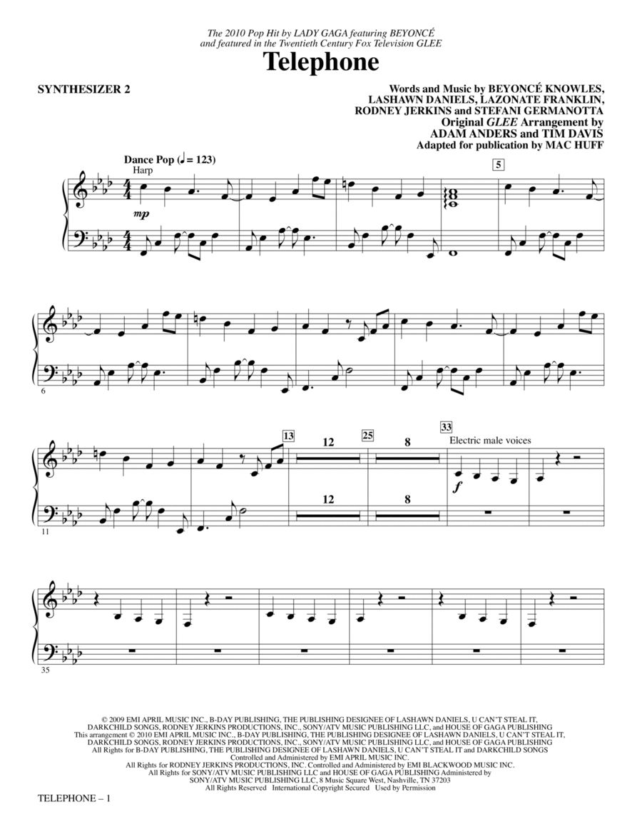 Telephone - Synthesizer II Choir scores gallery preview page 1
