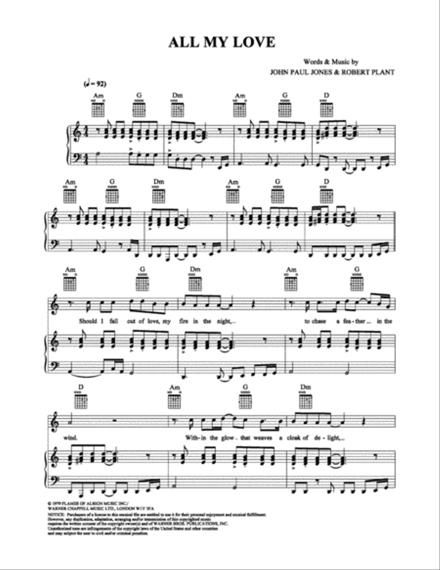 All My Love All My Love Piano, Vocal, Guitar scores gallery preview page 1