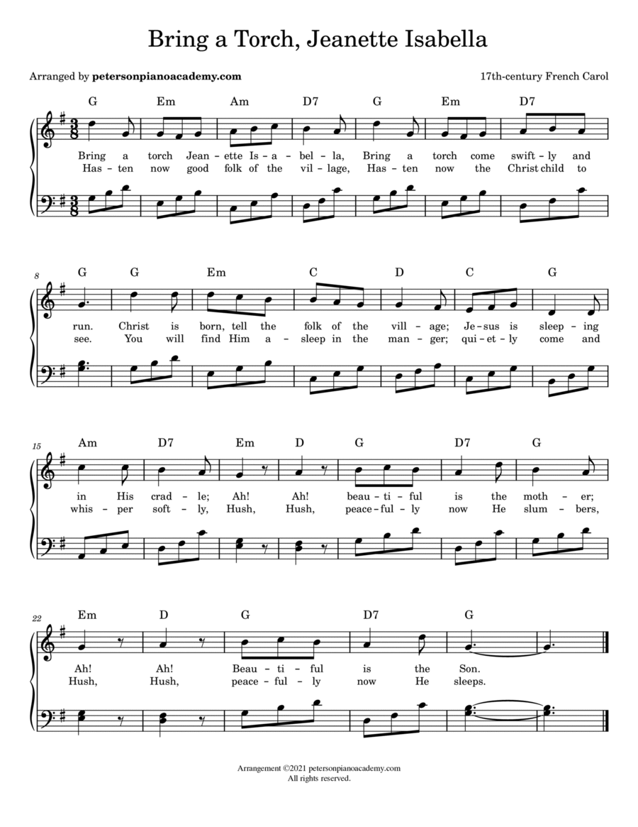 Bring a Torch, Jeanette, Isabella (Piano/Vocal/Chords) Piano, Vocal, Guitar scores gallery preview page 1
