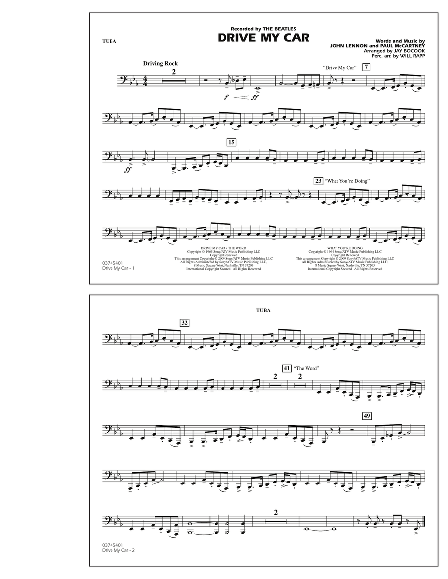 Drive My Car - Tuba Drive My Car - Tuba Marching Band scores gallery preview page 1