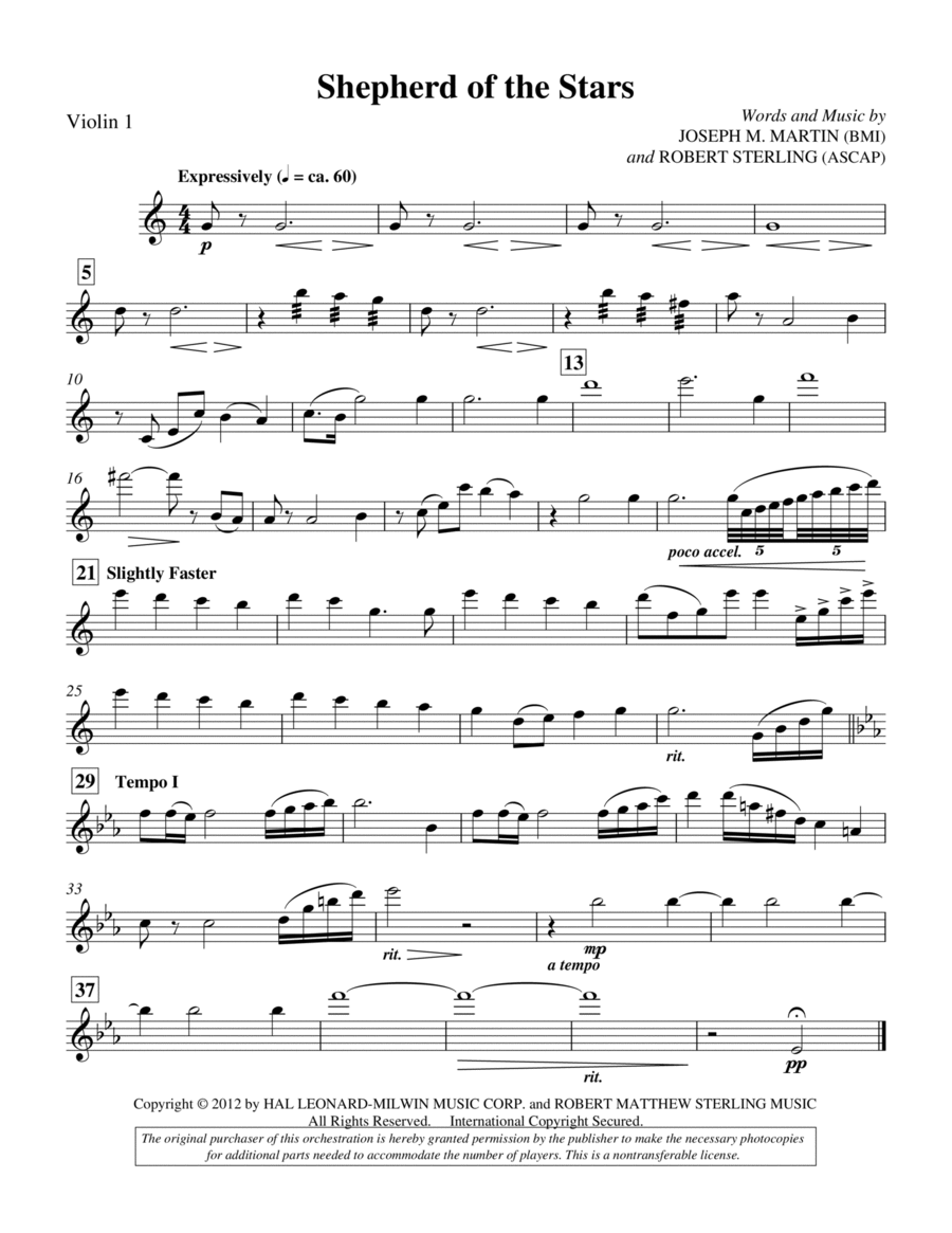 Shepherd Of The Stars - Violin 1 Choir scores gallery preview page 1