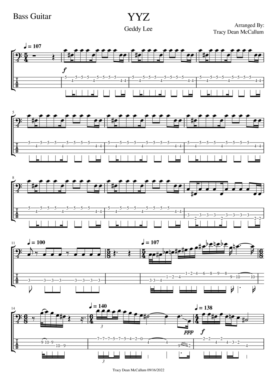 Yyz Guitar Tablature scores gallery preview page 1