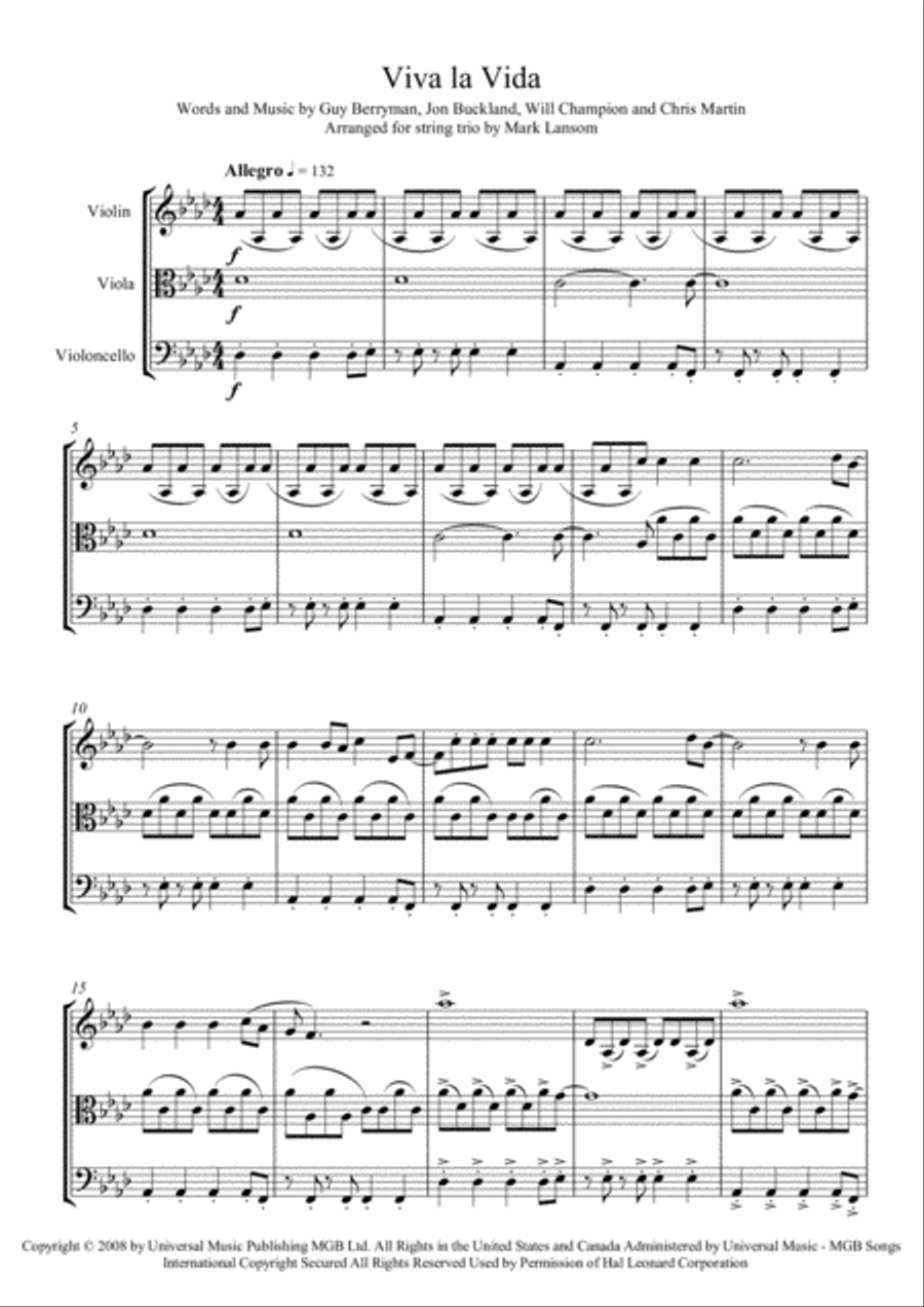 Viva La Vida String Trio scores gallery preview page 1