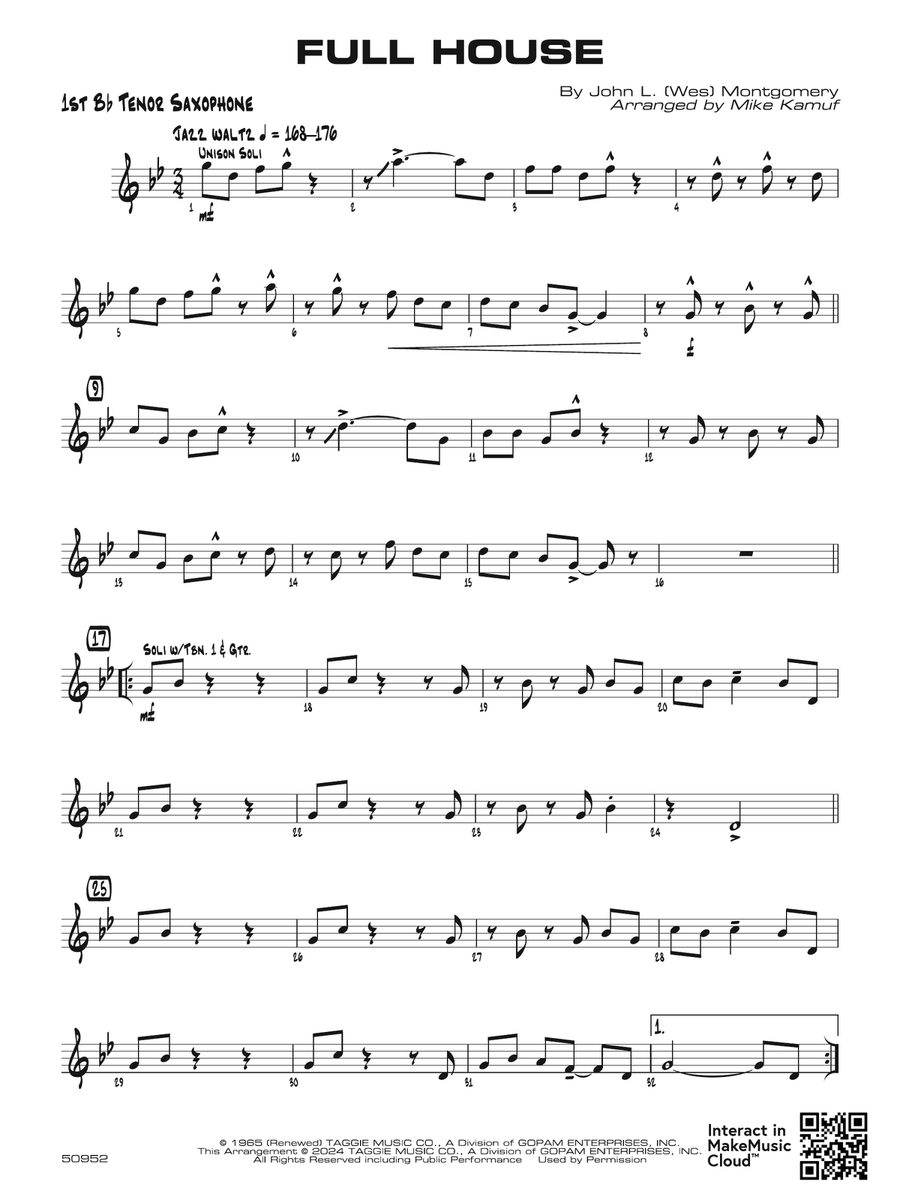 Full House: B-flat Tenor Saxophone Tenor Saxophone scores gallery preview page 1