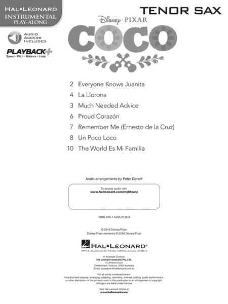 Coco by Various Tenor Saxophone - Sheet Music