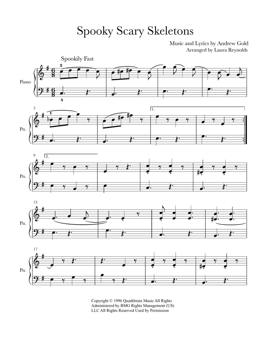 Spooky Scary Skeletons Easy Piano scores gallery preview page 1