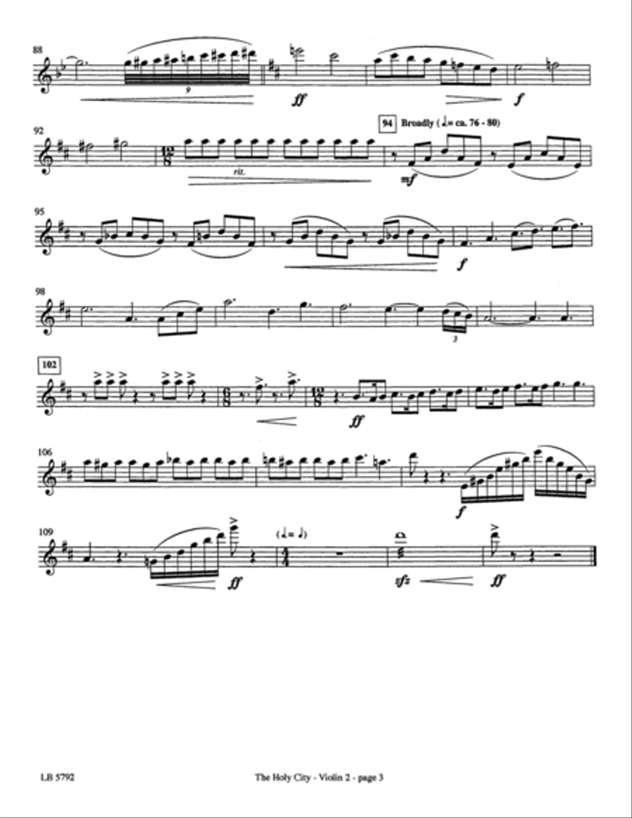 The Holy City (arr. Mark Hayes) - Violin 2 Choir scores gallery preview page 3