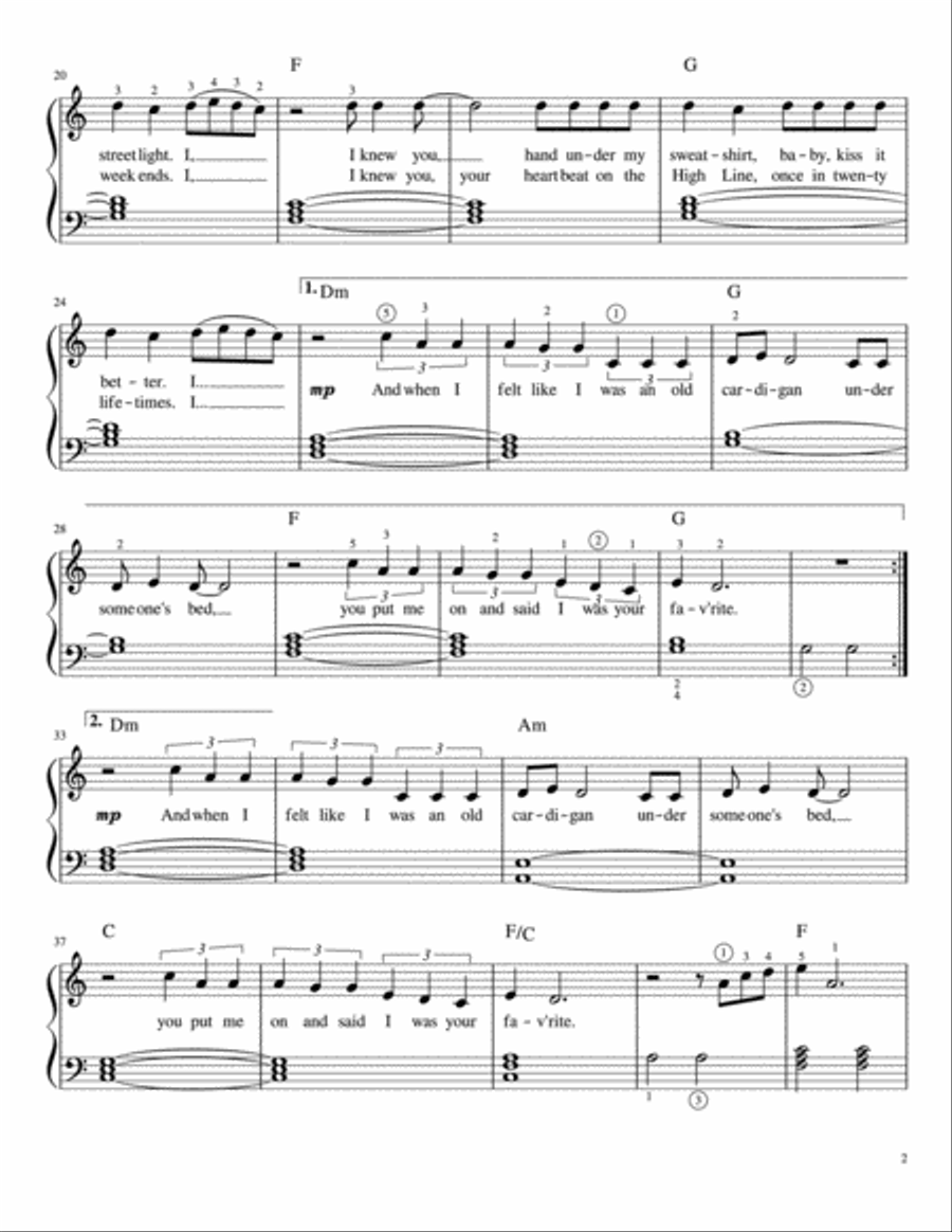 Cardigan Easy Piano scores gallery preview page 2