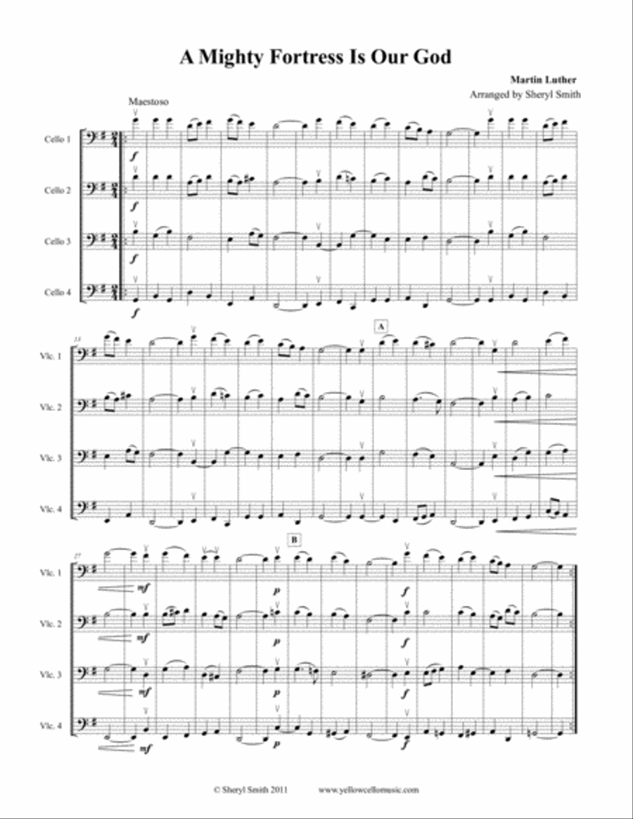 A Mighty Fortress is Our God for four cellos (cello quartet) String Orchestra scores gallery preview page 1