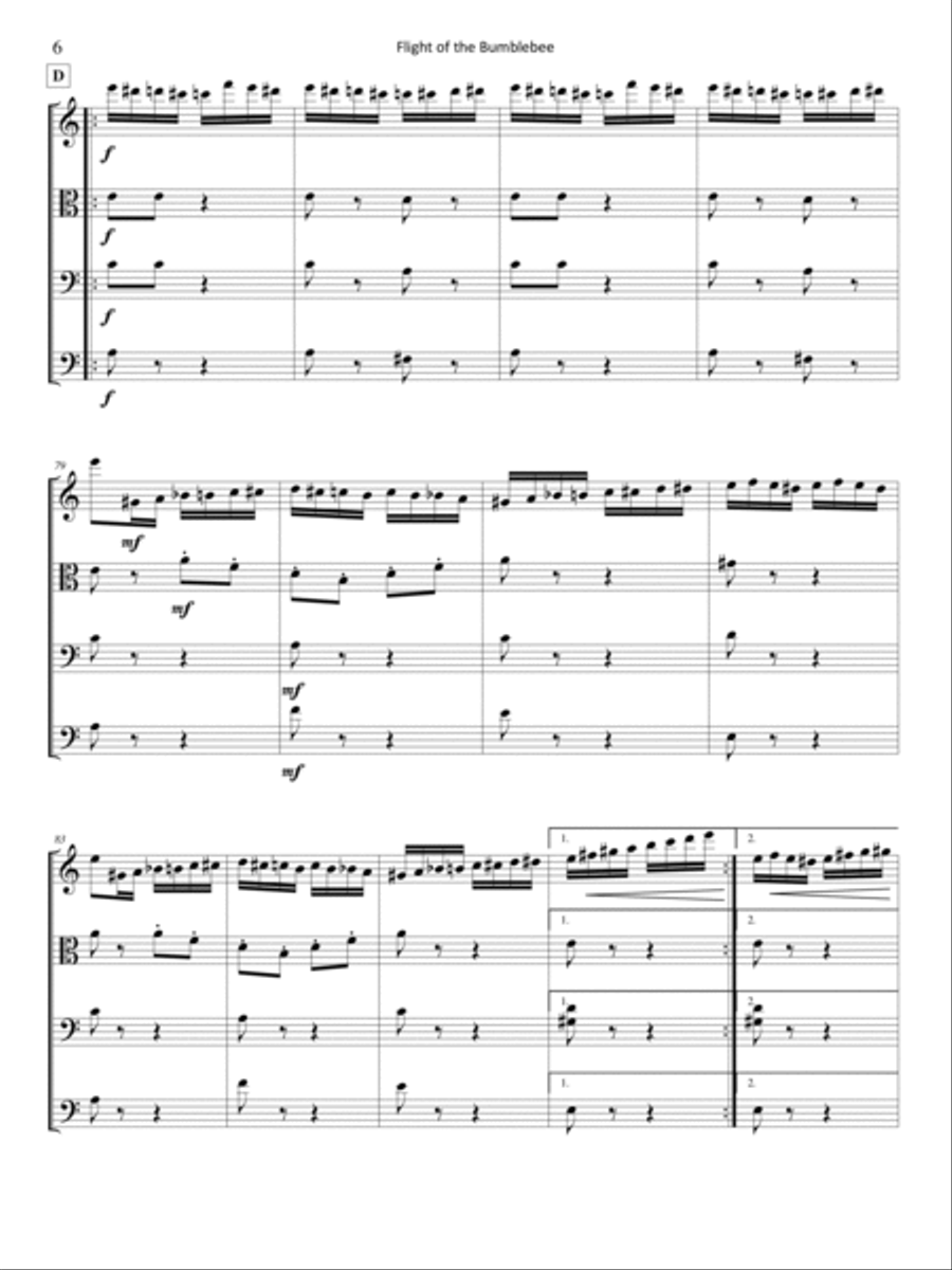 Rimsky-Korsakov - Flight of the Bumblebee for violin, viola, cello, and double bass Small Ensemble scores gallery preview page 6