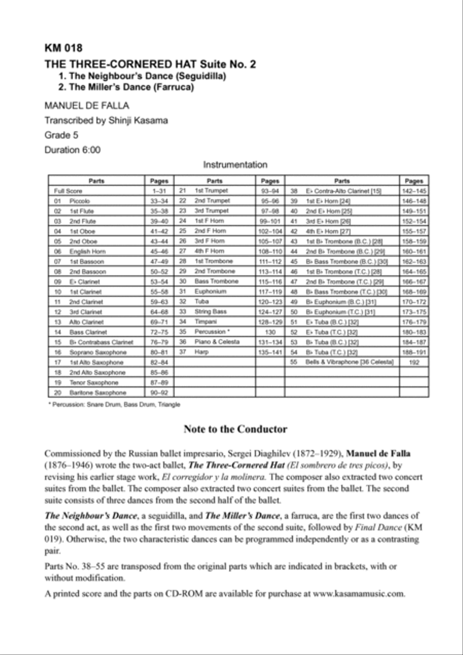 The Three-Cornered Hat (El sombrero de tres picos) Suite No.2: 1 & 2 (A4) Concert Band scores gallery preview page 3