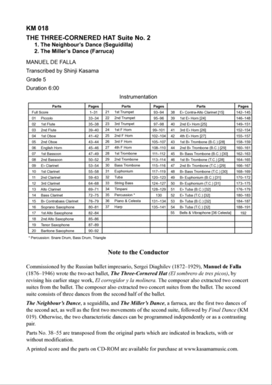 The Three-Cornered Hat (El sombrero de tres picos) Suite No.2: 1 & 2 (A4)