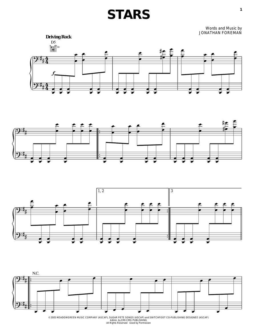 Stars Stars Piano, Vocal, Guitar scores gallery preview page 1