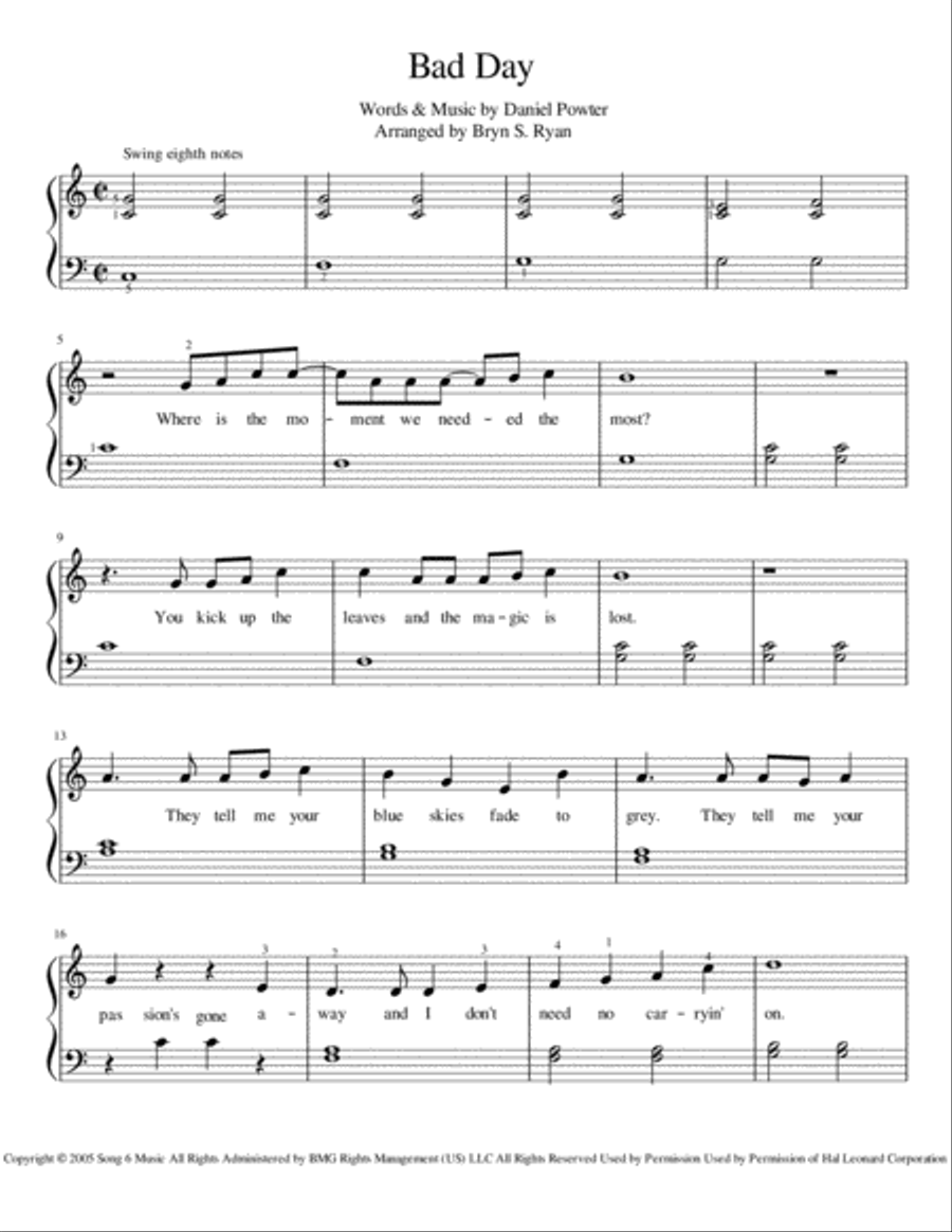 Bad Day Easy Piano scores gallery preview page 1