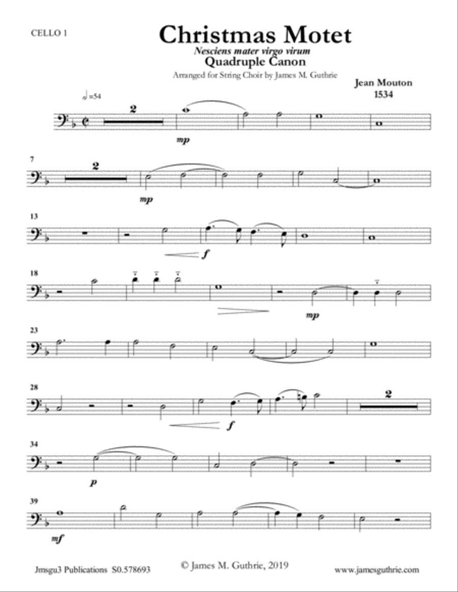Mouton: Christmas Motet for String Choir 4-Part scores gallery preview page 1