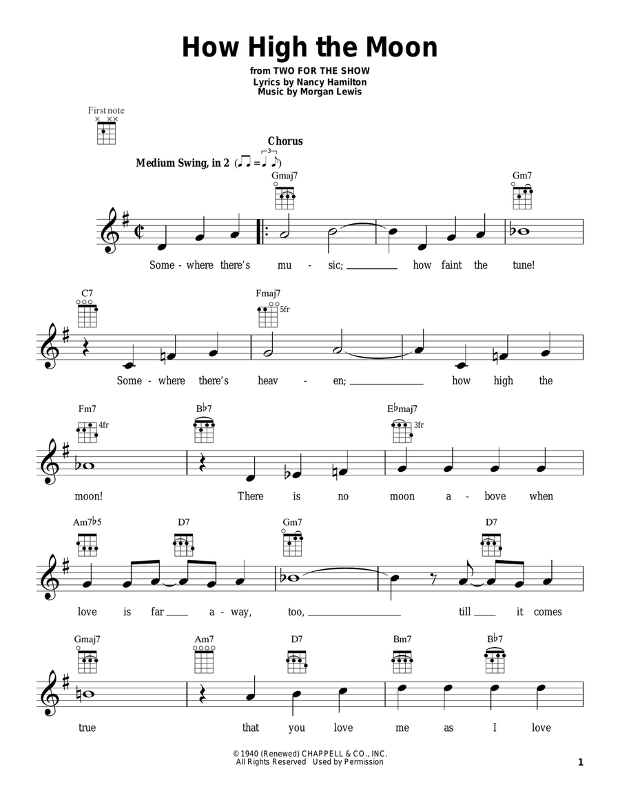 How High The Moon Ukulele scores gallery preview page 1