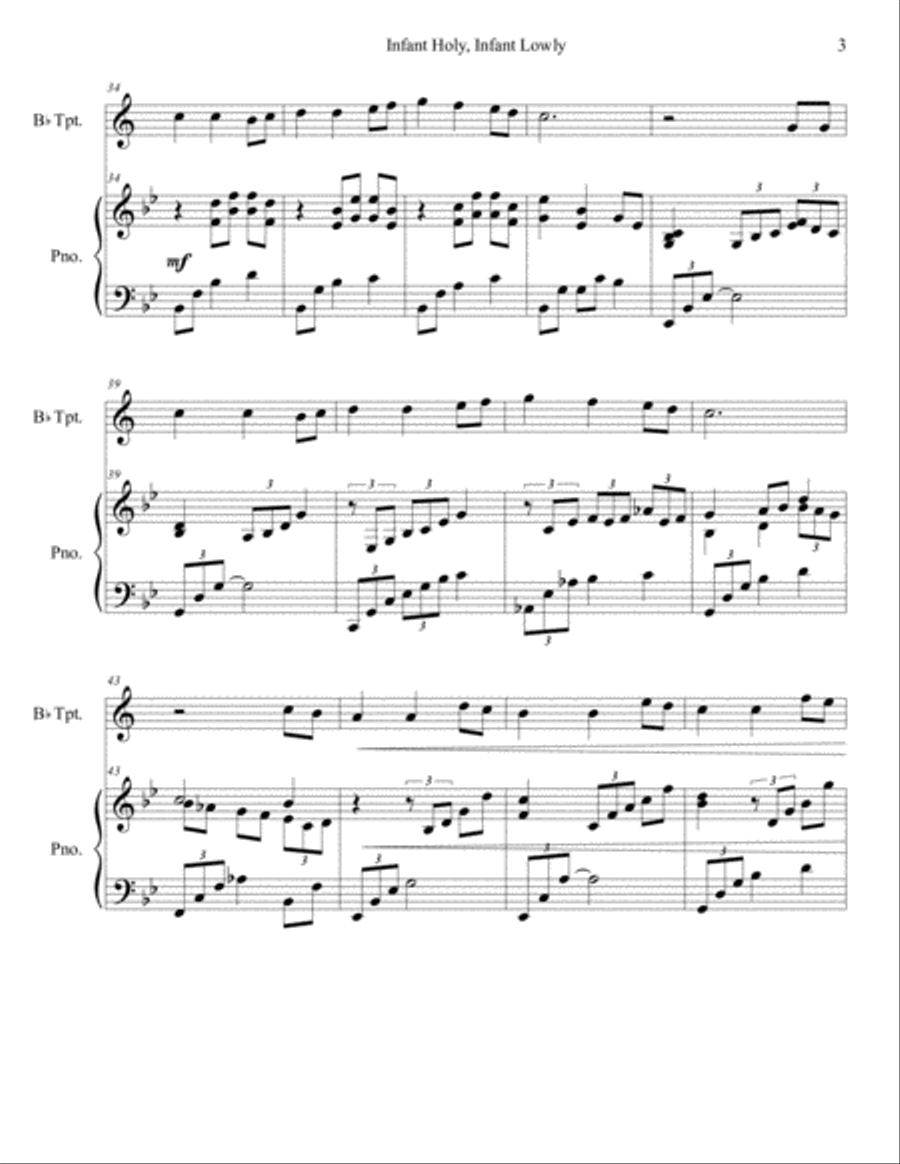 Infant Holy, Infant Lowly (trumpet/piano), arr. Brenda Portman Trumpet Solo scores gallery preview page 3