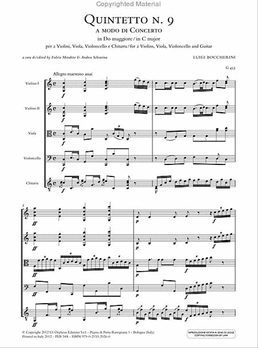 Quintet No. 9 in C major (G 453) for 2 Violins, Viola, Violoncello and Guitar String Orchestra scores gallery preview page 2