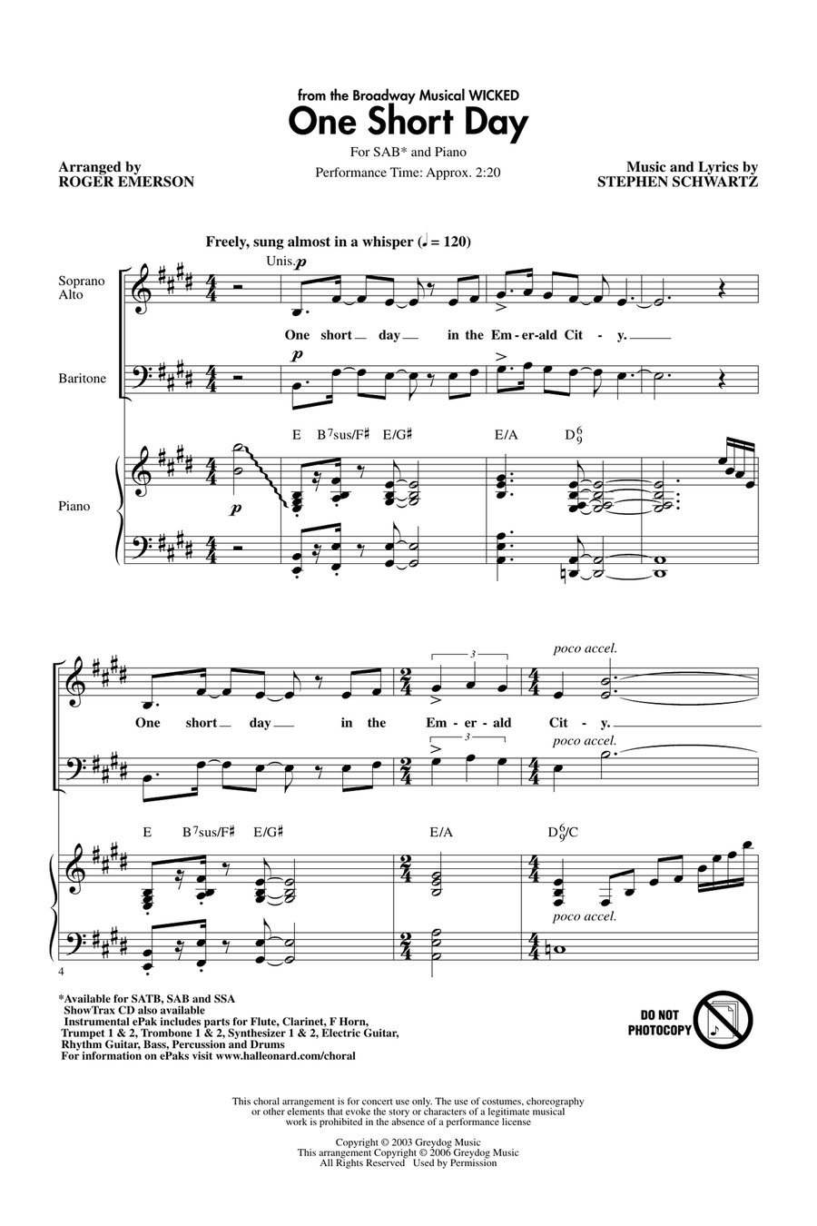 One Short Day (from Wicked) 3-Part scores gallery preview page 1