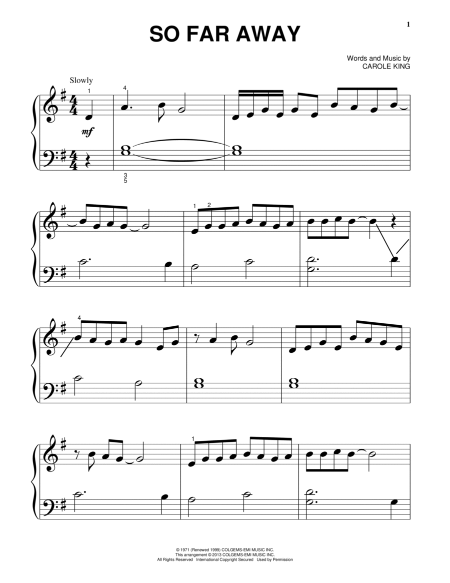 So Far Away Easy Piano scores gallery preview page 1