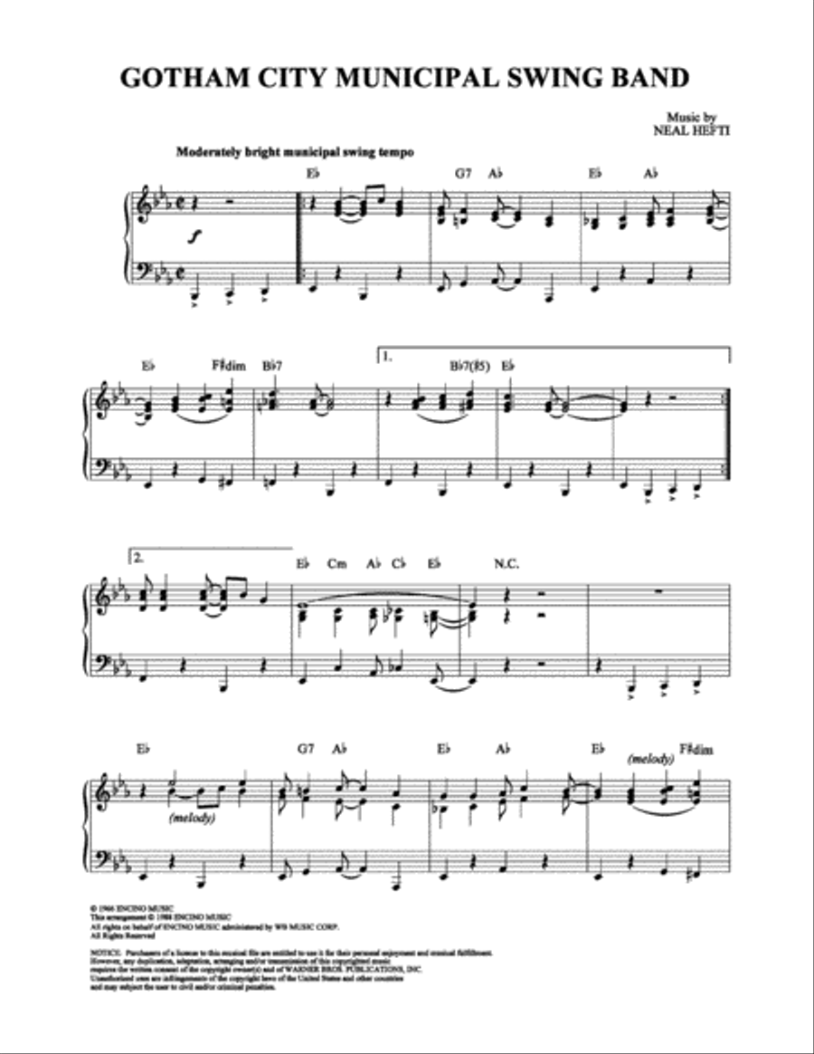 Gotham City Municipal Swing Band Piano Solo scores gallery preview page 1