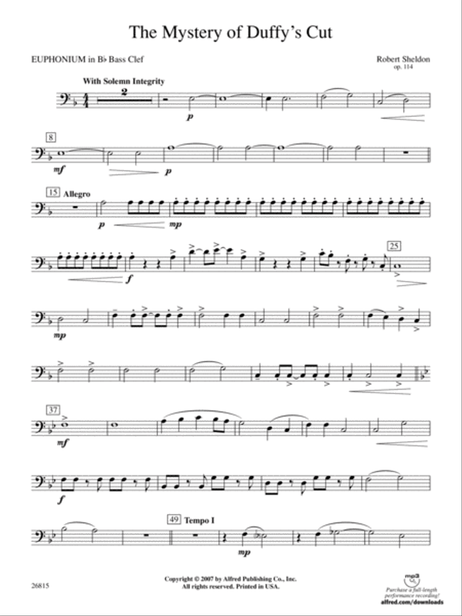 The Mystery of Duffy's Cut: (World Part) B-flat Baritone B.C. Concert Band scores gallery preview page 1