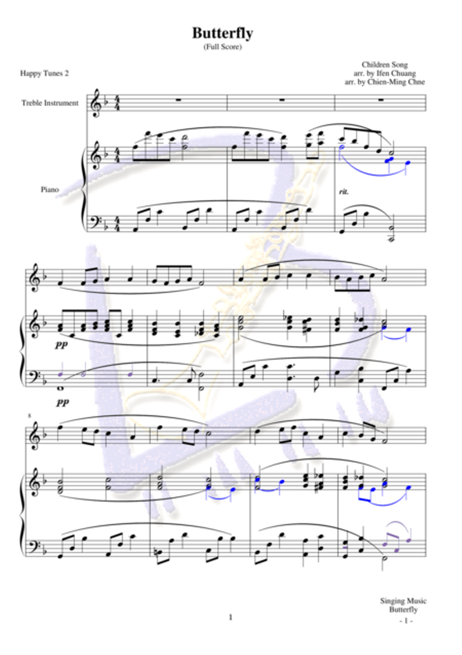 Butterfly Easy Piano scores gallery preview page 1