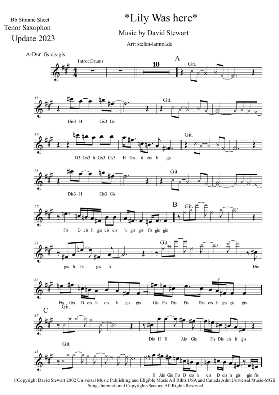 Lily Was Here Tenor Saxophone scores gallery preview page 1