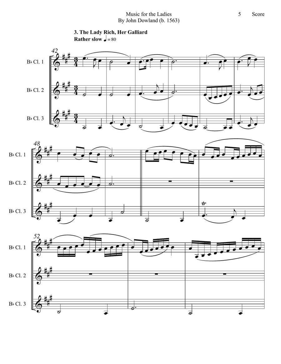 Dowland (1563) Music for the Ladies set for clarinet trio Clarinet Trio scores gallery preview page 6