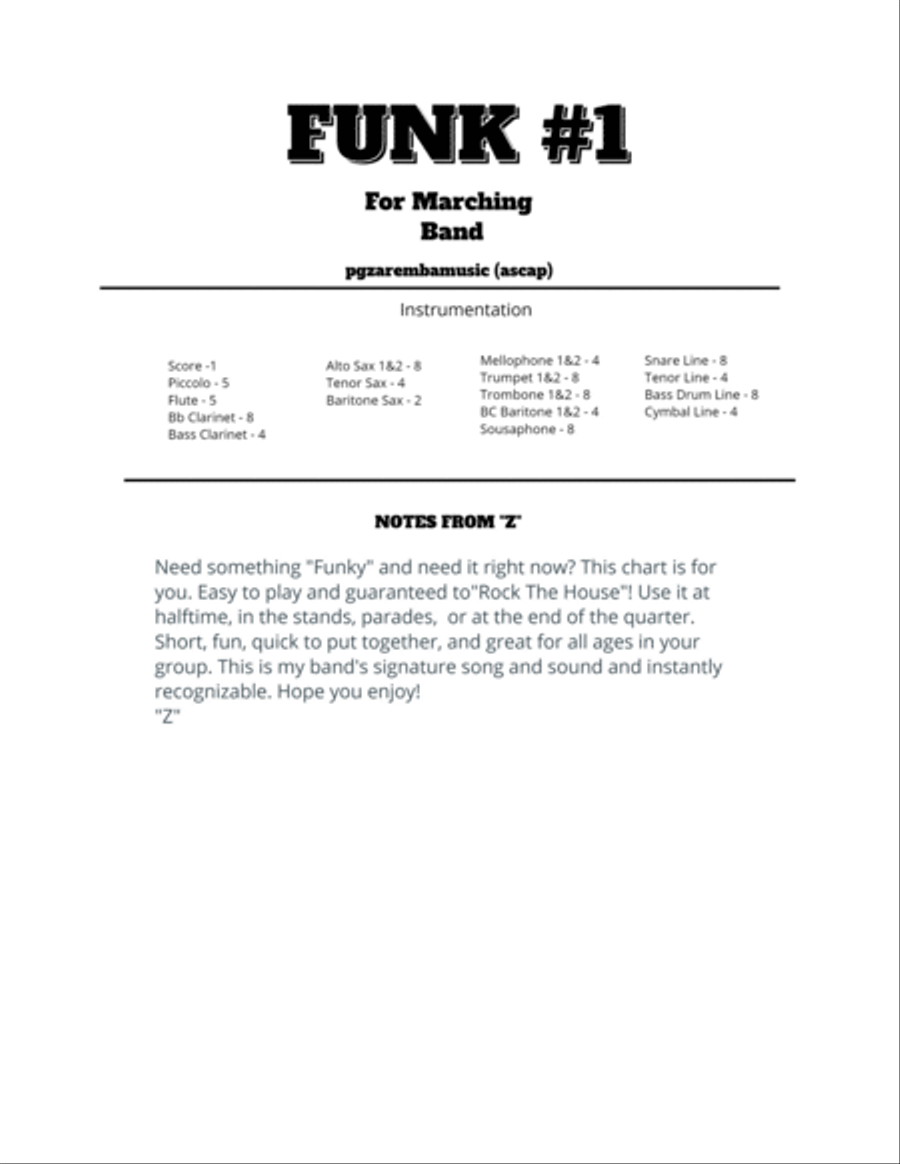 FUNK #1 (for Marching Band) Marching Band scores gallery preview page 2