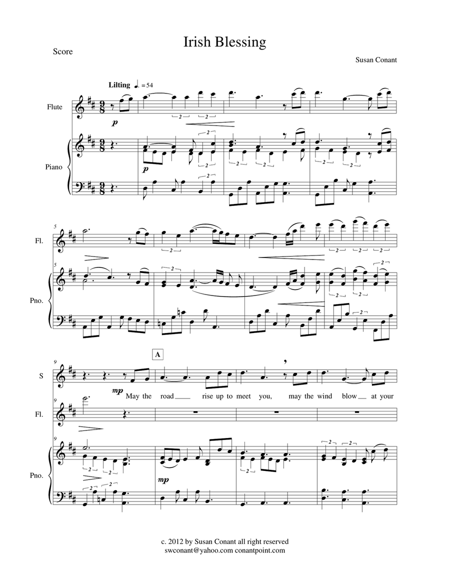 Irish Blessing for Soprano Voice, Flute and Piano Flute scores gallery preview page 2