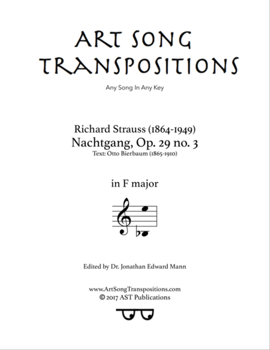 STRAUSS: Nachtgang, Op. 29 no. 3 (transposed to F major) Voice scores gallery preview page 1
