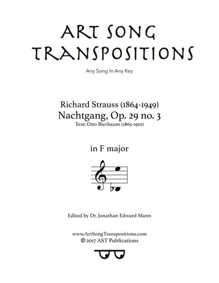 STRAUSS: Nachtgang, Op. 29 no. 3 (transposed to F major)