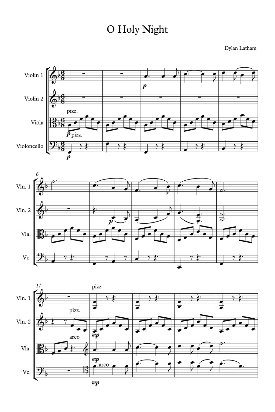 O Holy Night String Quartet scores gallery preview page 1