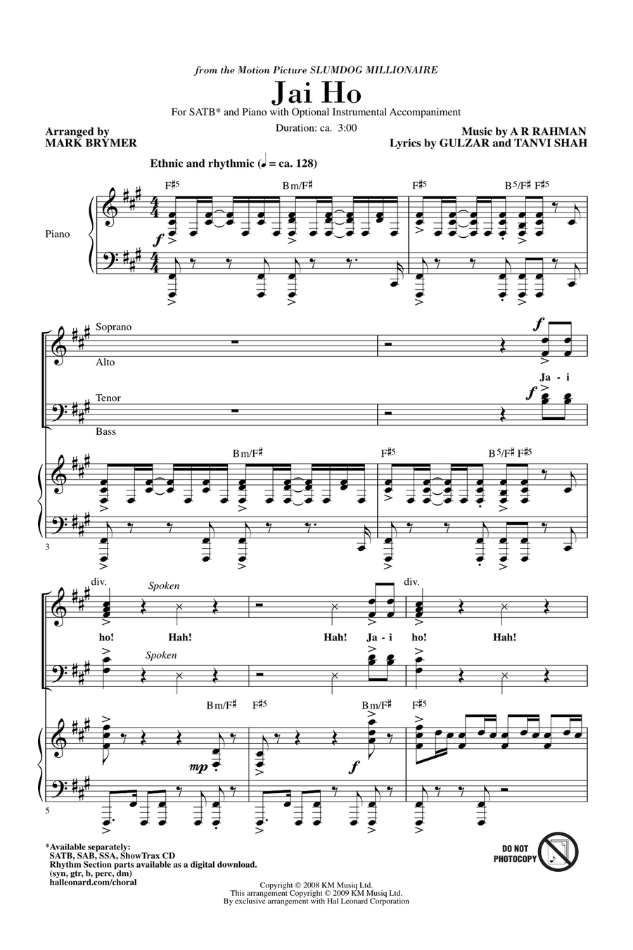 Jai Ho (from The Motion Picture Slumdog Millionaire) 4-Part scores gallery preview page 1