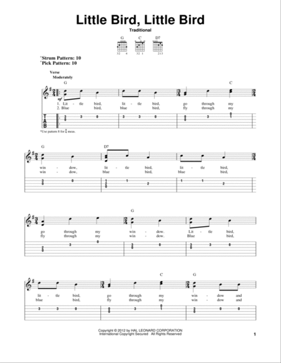 Little Bird, Little Bird Guitar Tablature scores gallery preview page 1