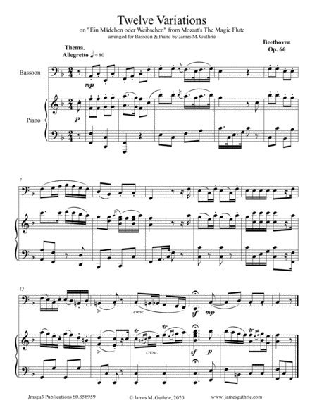 Beethoven: 12 Variations Op. 66 for Bassoon & Piano image number null