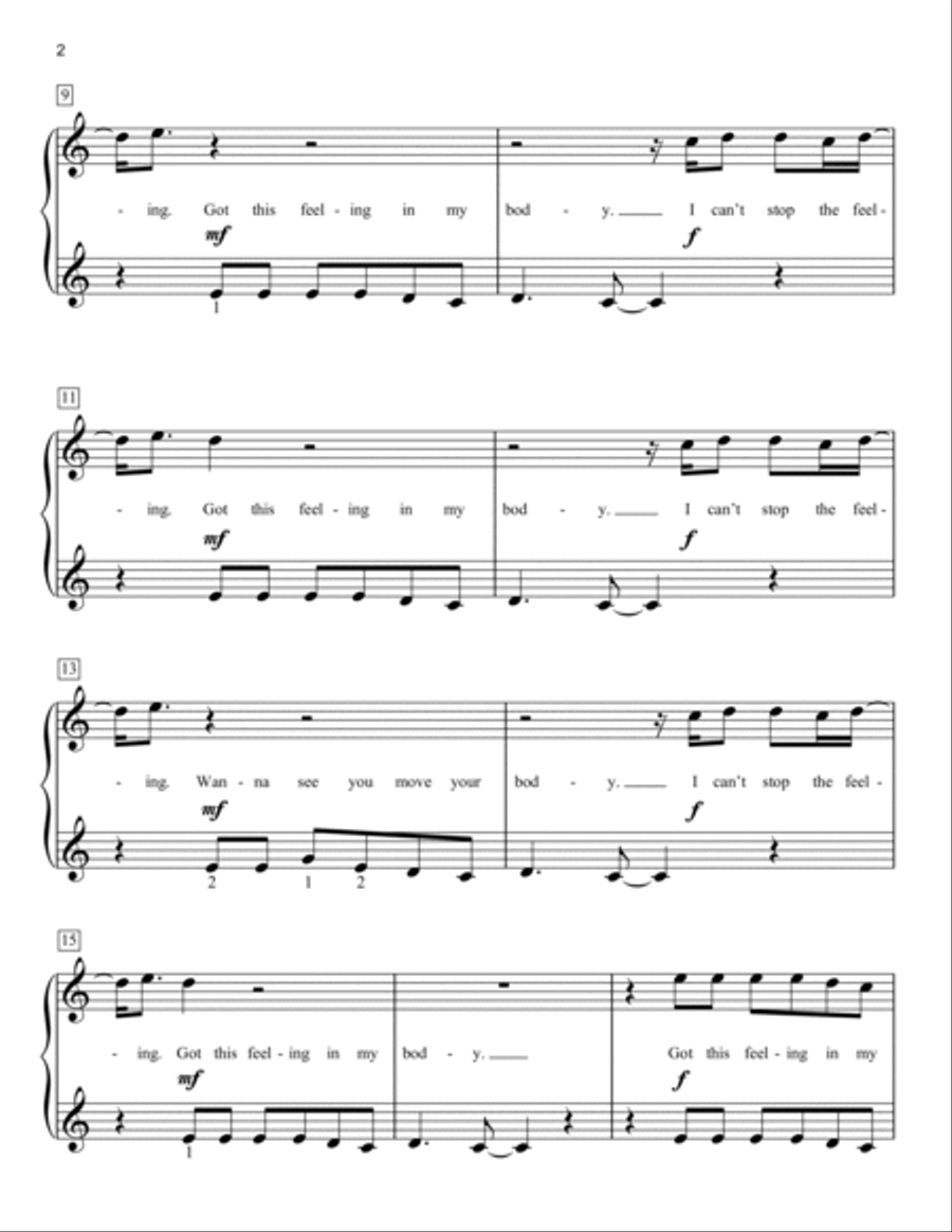 Can't Stop The Feeling! (from Trolls) (arr. Joseph Hoffman) Easy Piano scores gallery preview page 2
