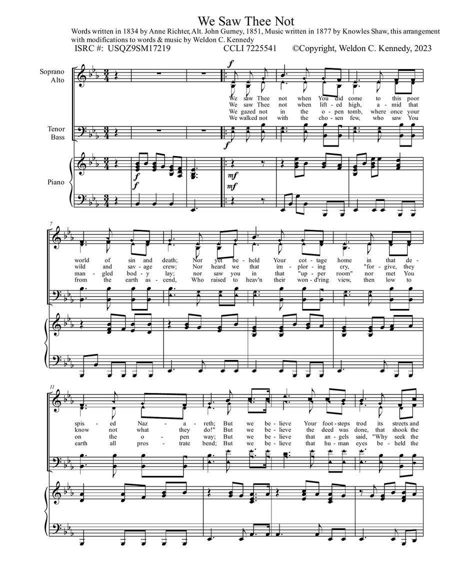 We Saw Thee Not Piano Solo scores gallery preview page 1