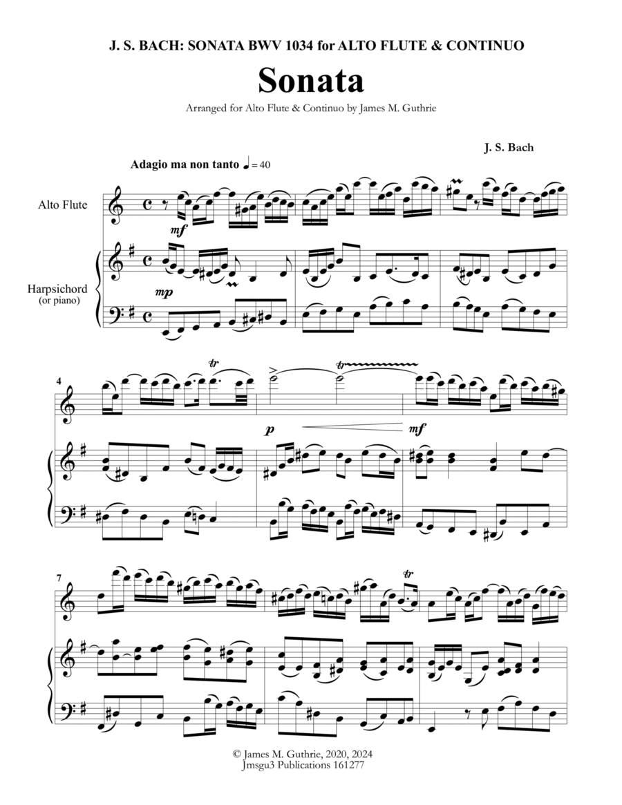 BACH: Sonata in E Minor BWV 1034 for Alto Flute & Continuo image number null