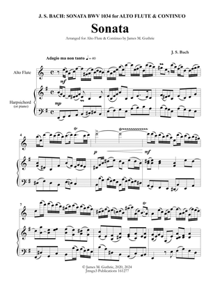 Book cover for BACH: Sonata in E Minor BWV 1034 for Alto Flute & Continuo