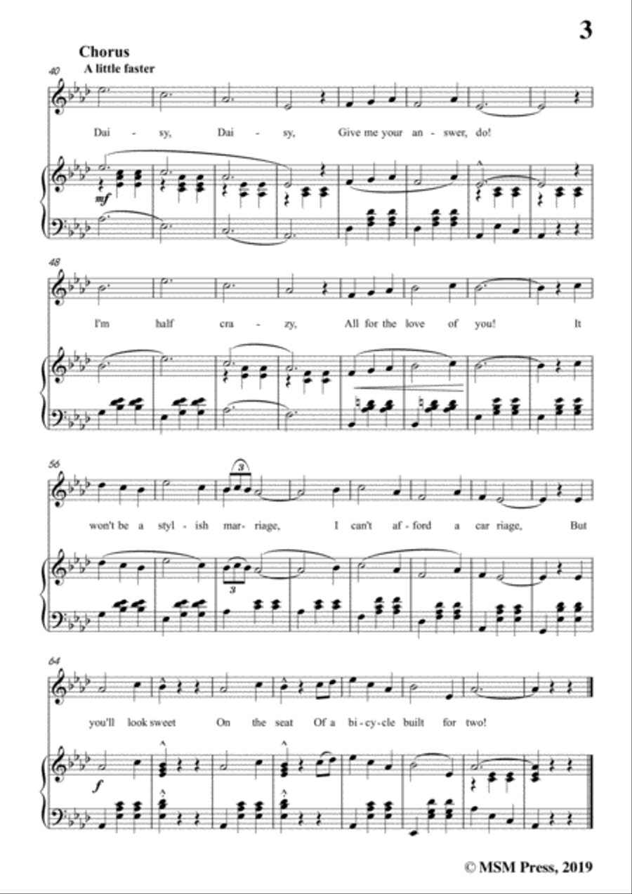 Henry Dacre-Daisy Bell,in A flat Major,for Voice and Piano Voice Solo scores gallery preview page 5