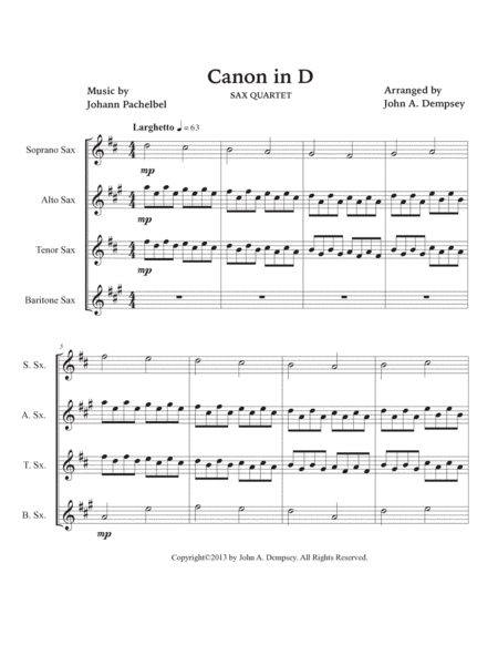 Canon in D (Sax Quartet: SATB) image number null
