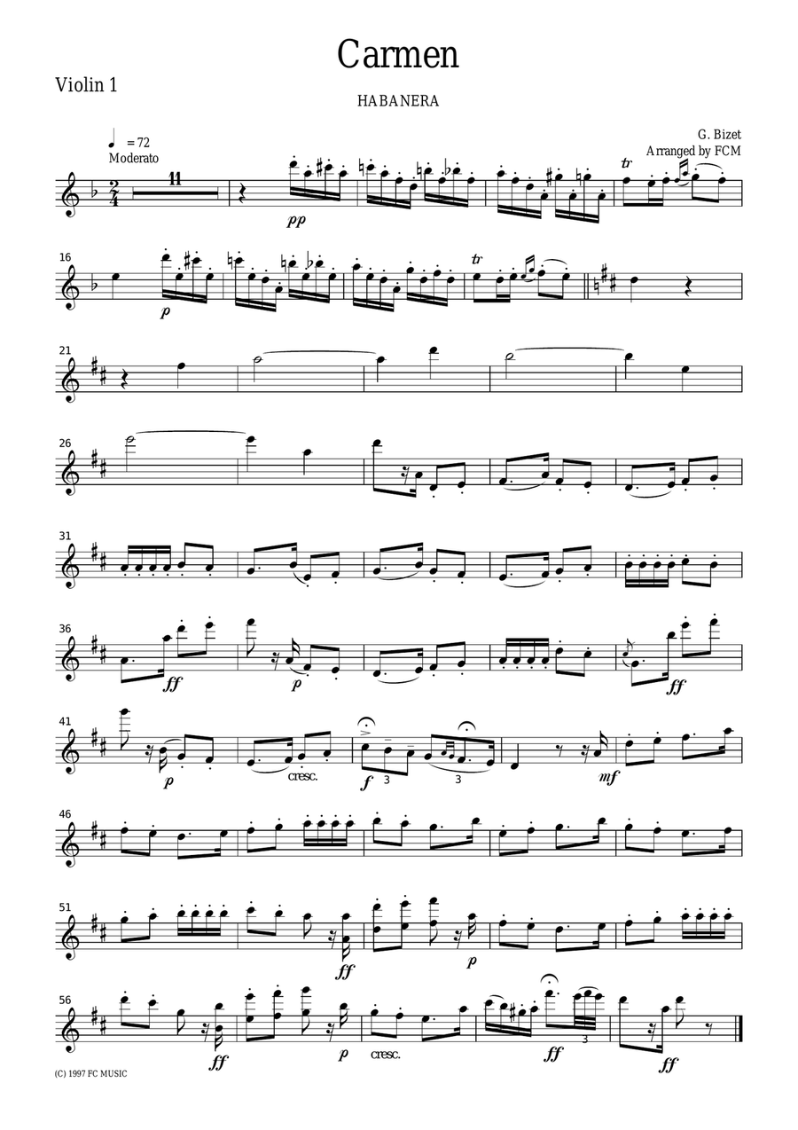 Bizet Habanera from Carmen, for string quartet, CB102 String Quartet scores gallery preview page 3