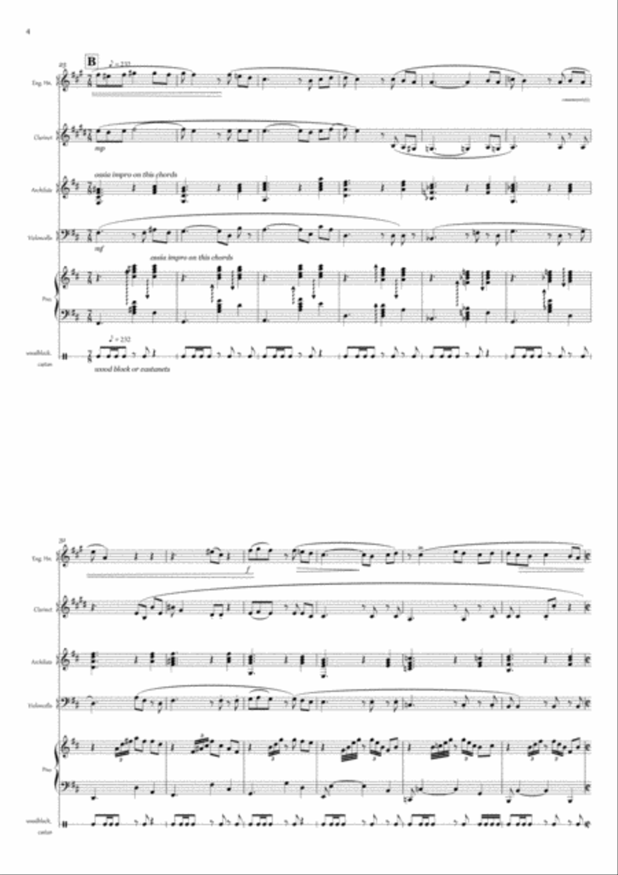 Tree 4 Six- (Eng. Horn, Clarinet, Lute, Cello, Piano & Percussions) Small Ensemble scores gallery preview page 6