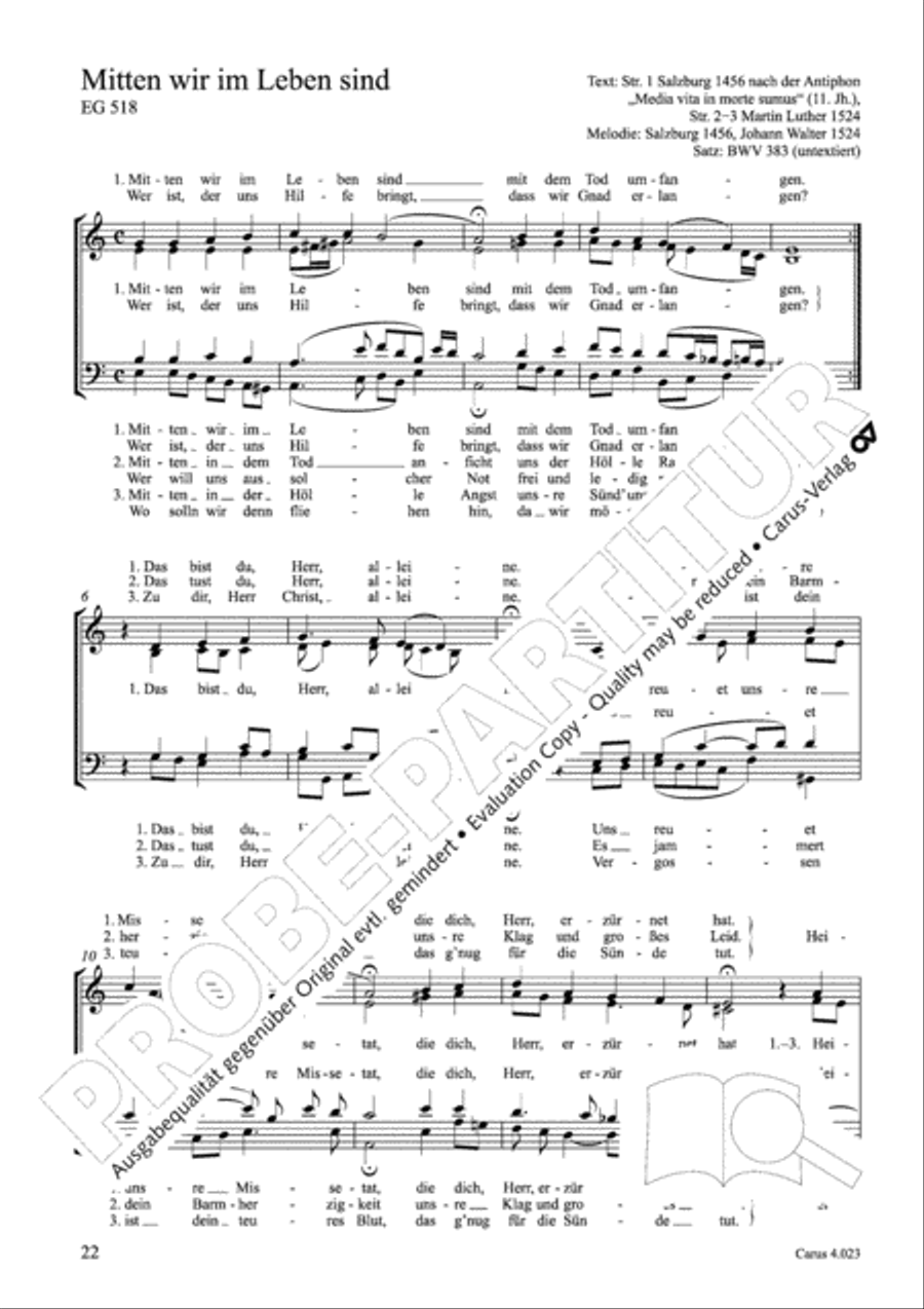 Luther Lieder in settings by J. S. Bach for mixed choir SATB 4-Part scores gallery preview page 23