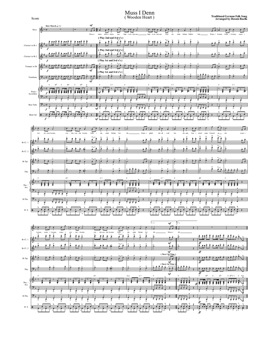 Muss I Denn (Wooden Heart) - German Band with Optional Vocal - Oktoberfest Large Ensemble scores gallery preview page 1