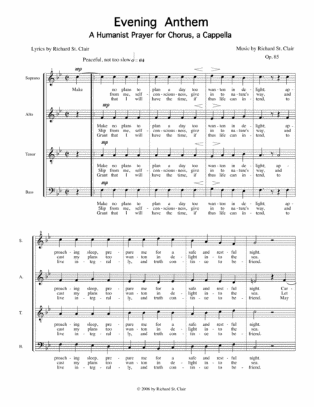 Evening Anthem: A Humanist Prayer for Chorus SATB a Capella image number null